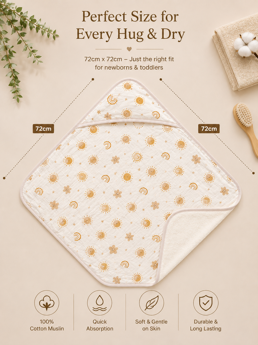 Tinkerbuds 100% Cotton Muslin Hooded Towel for Newborns & Kids
