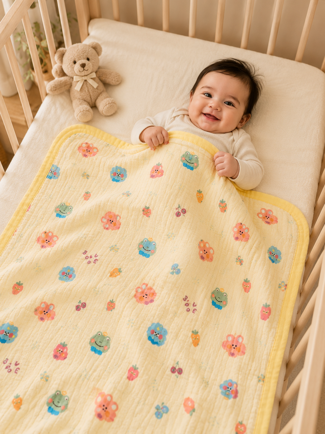 100% Cotton Yellow Muslin Baby Blanket for Newborns | Soft & Breathable
