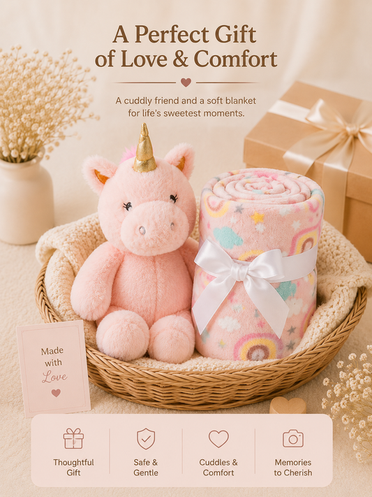 Tinkerbuds Unicorn Cuddle Toy with Soft Baby Blanket