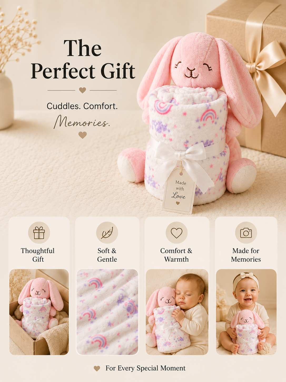Tinkerbuds Bunny Cuddle Toy with Soft Baby Blanket