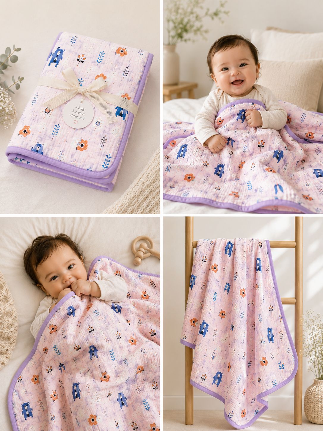 100% Cotton Purple Muslin Baby Blanket for Newborns | Soft & Breathable