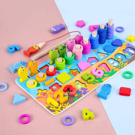 Tinkerbuds Wooden Fishing Activity Board | Magnetic Fish Catching & Shape Learning Toy