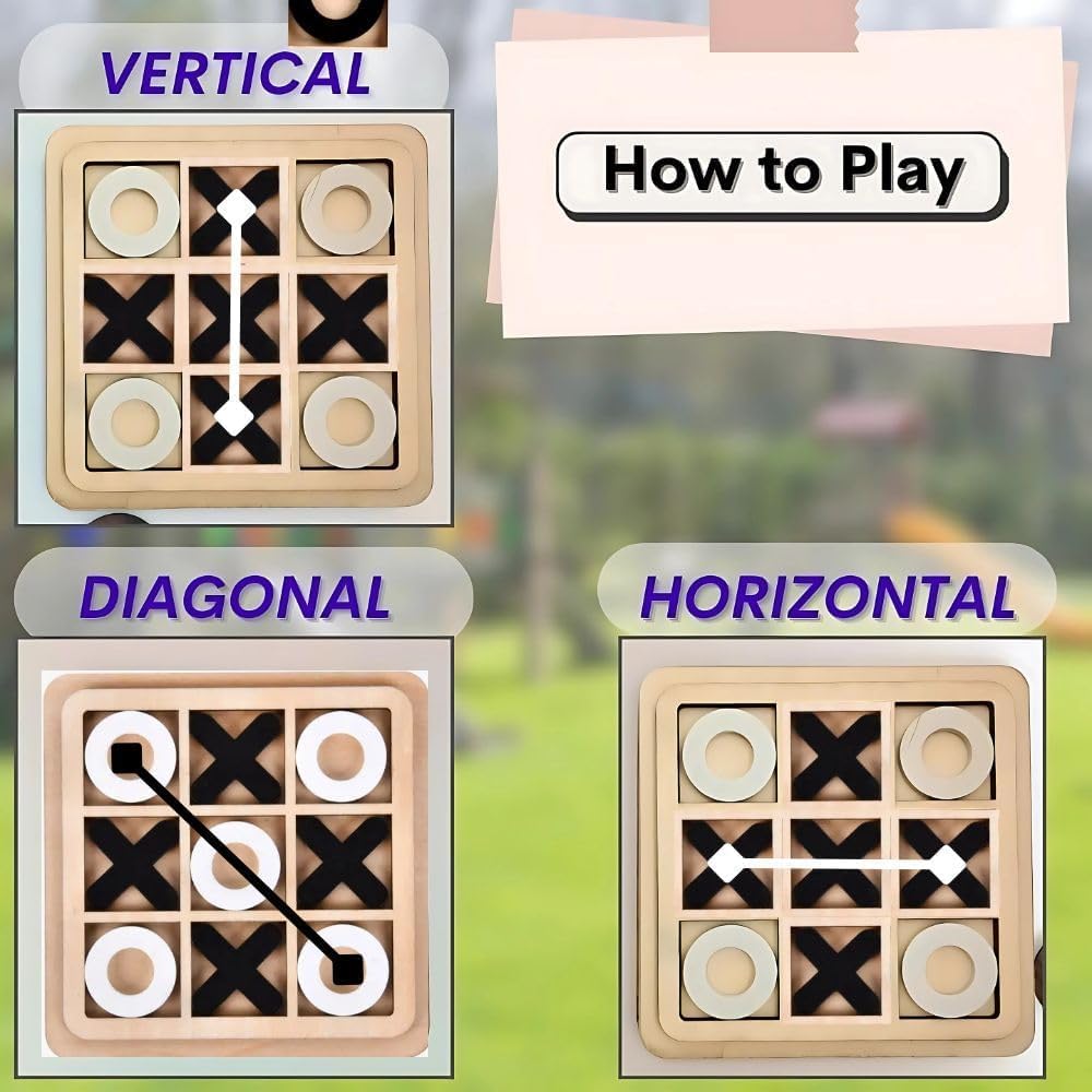 Wooden Tic Tac Toe Puzzle Game | Brain-Boosting Strategy Toy for Children