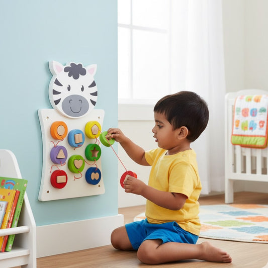 Wooden Zebra Wall Mounted Learning Toy | Shape Sorting & Interactive Play for Kids