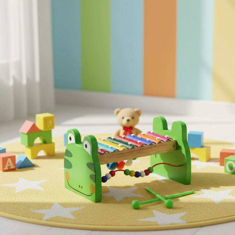 Wooden Frog-Shaped Xylophone | Sound & Rhythm Development Toy for Toddlers