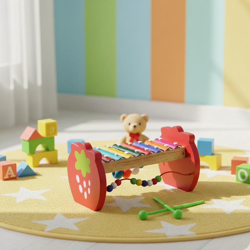 Wooden Strawberry-Shaped Xylophone | Sound & Rhythm Development Toy for Toddlers