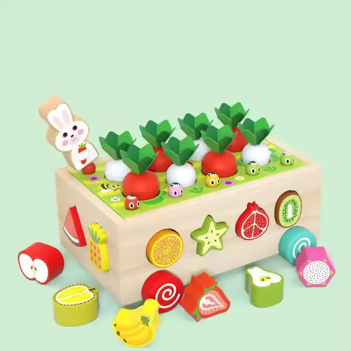 Wooden Carrot Harvest Cart Toy | Montessori Fine Motor & Pretend Play for Toddlers