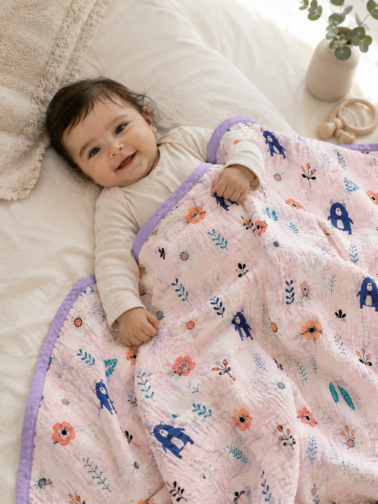 100% Cotton Purple Muslin Baby Blanket for Newborns | Soft & Breathable