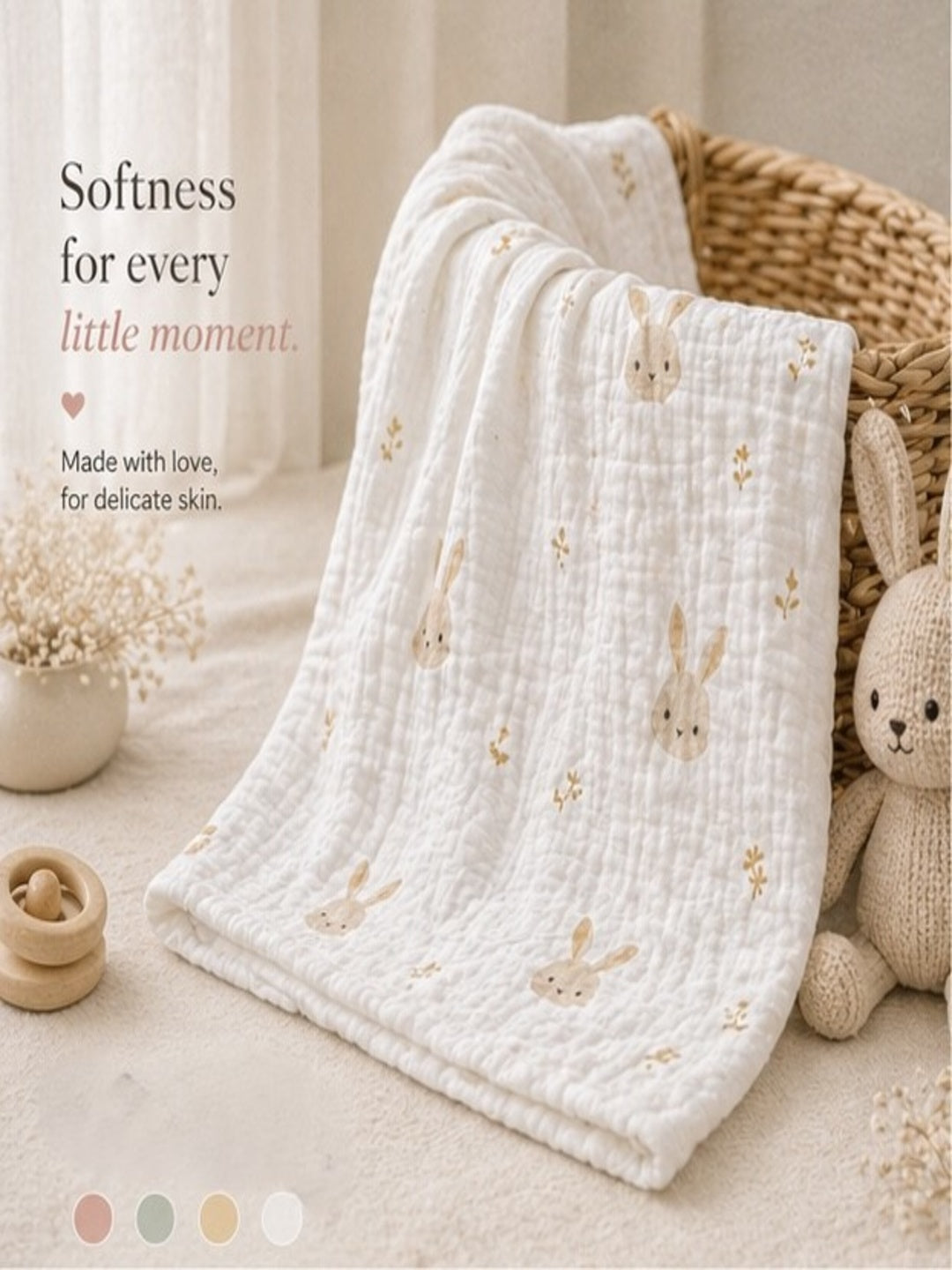 Tinkerbuds 100% Cotton Muslin Swaddle Blanket for Babies | Soft & Breathable Baby Wrap