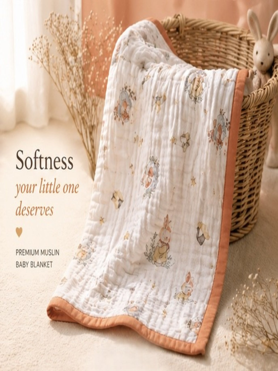 100% Cotton Orange Muslin Baby Blanket for Newborns | Soft & Breathable