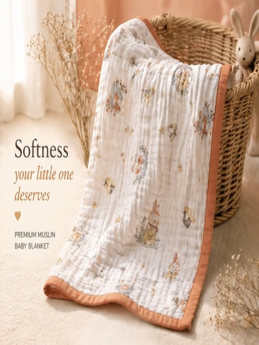 100% Cotton Orange Muslin Baby Blanket for Newborns | Soft & Breathable