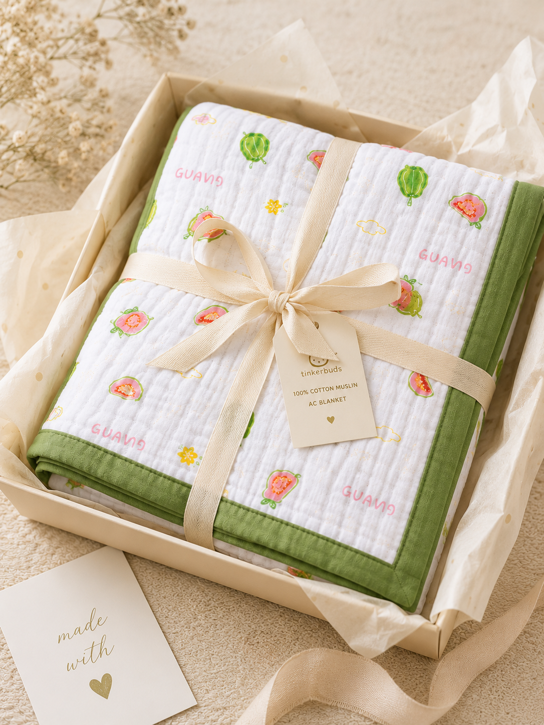 100% Cotton Green Muslin Baby Blanket for Newborns | Soft & Breathable