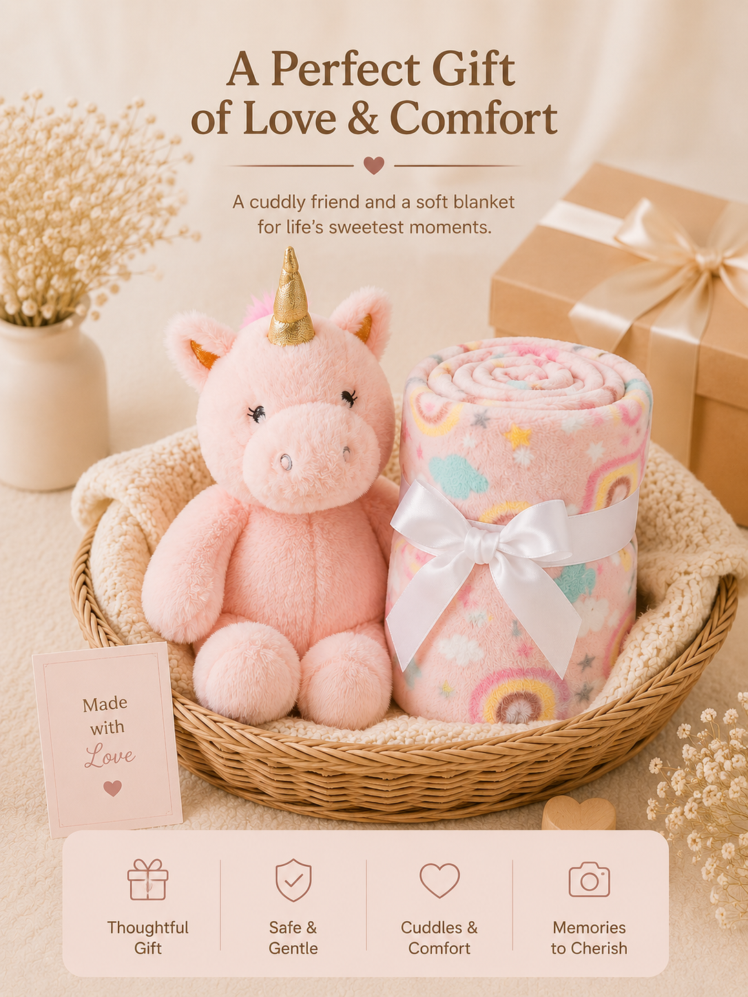 Tinkerbuds Unicorn Cuddle Toy with Soft Baby Blanket