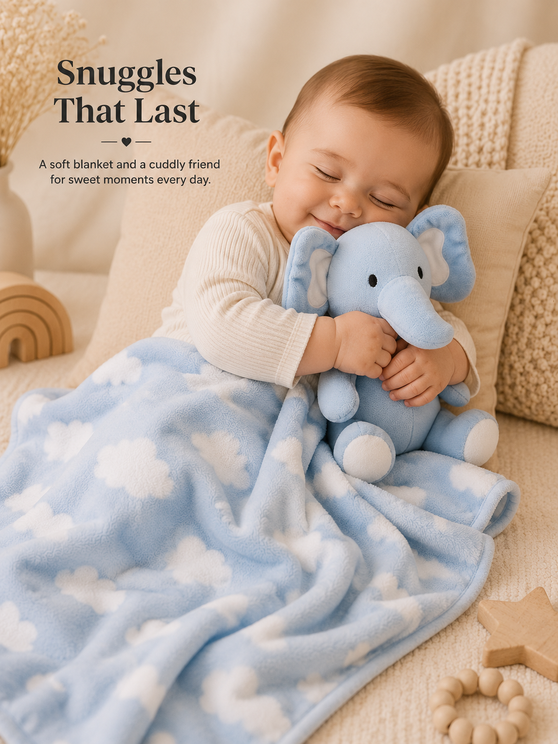 Tinkerbuds Elephant Cuddle Toy with Soft Baby Blanket
