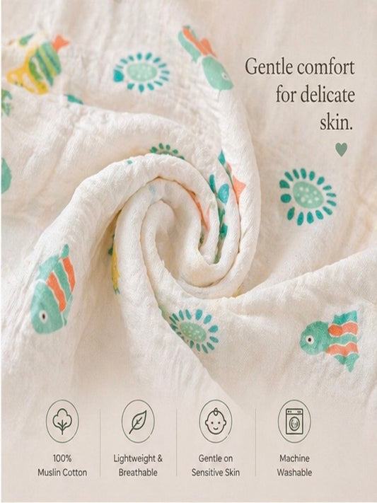 Tinkerbuds 100% Cotton Muslin Swaddle Blanket for Babies | Soft & Breathable Baby Wrap