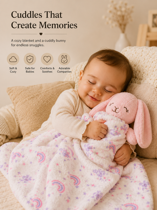 Tinkerbuds Bunny Cuddle Toy with Soft Baby Blanket