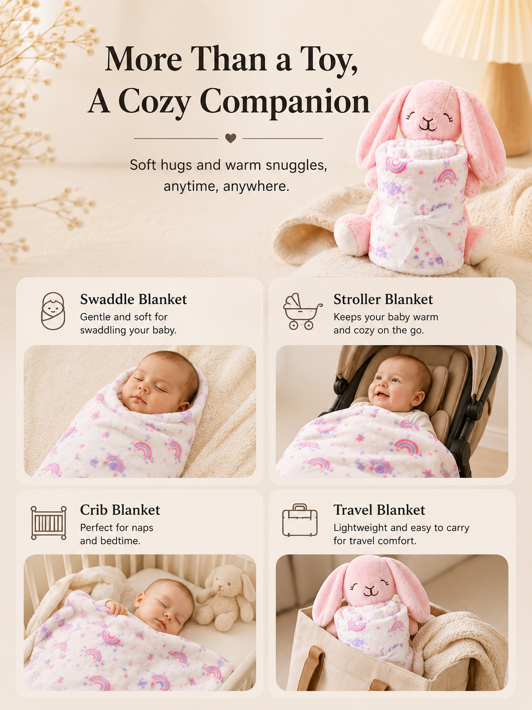 Tinkerbuds Bunny Cuddle Toy with Soft Baby Blanket