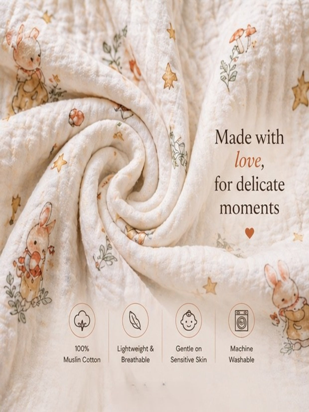 100% Cotton Orange Muslin Baby Blanket for Newborns | Soft & Breathable
