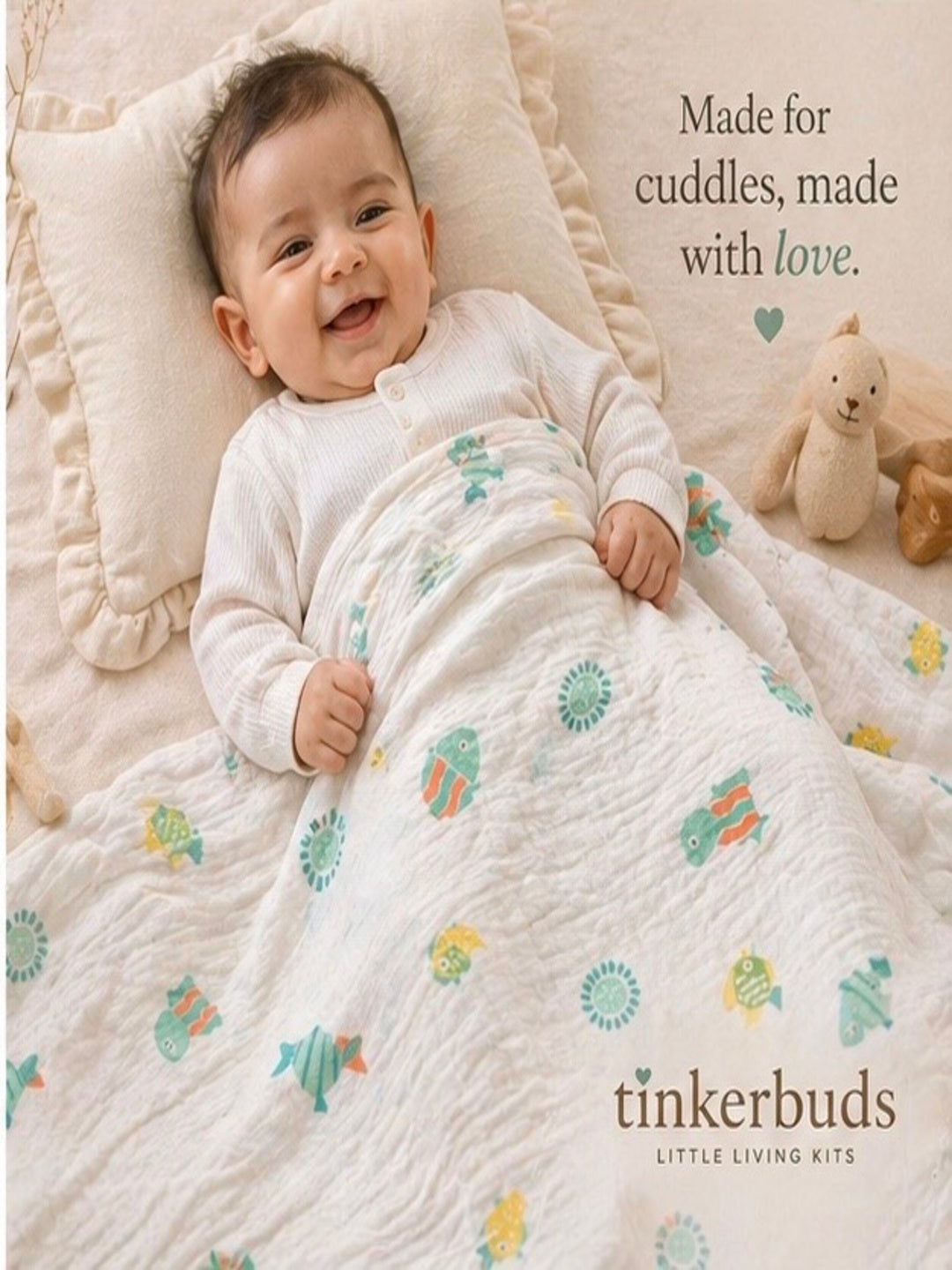 Tinkerbuds 100% Cotton Muslin Swaddle Blanket for Babies | Soft & Breathable Baby Wrap