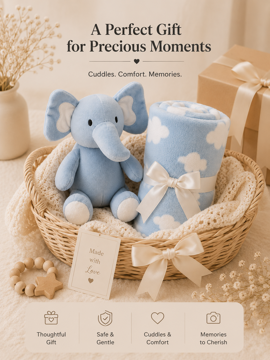 Tinkerbuds Elephant Cuddle Toy with Soft Baby Blanket