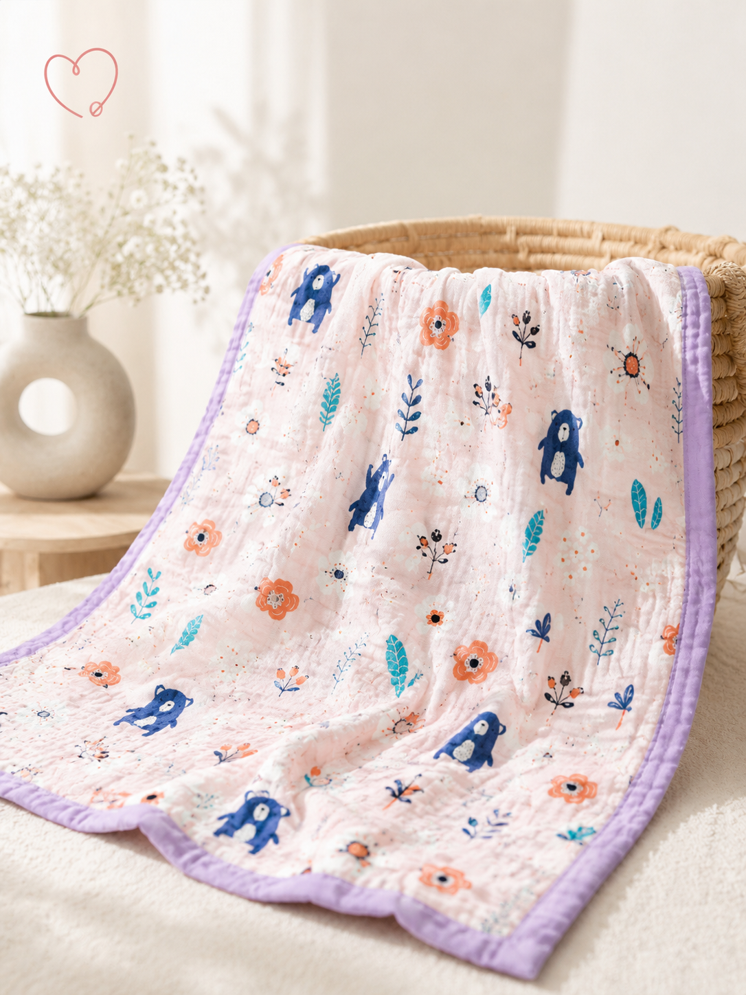 100% Cotton Purple Muslin Baby Blanket for Newborns | Soft & Breathable