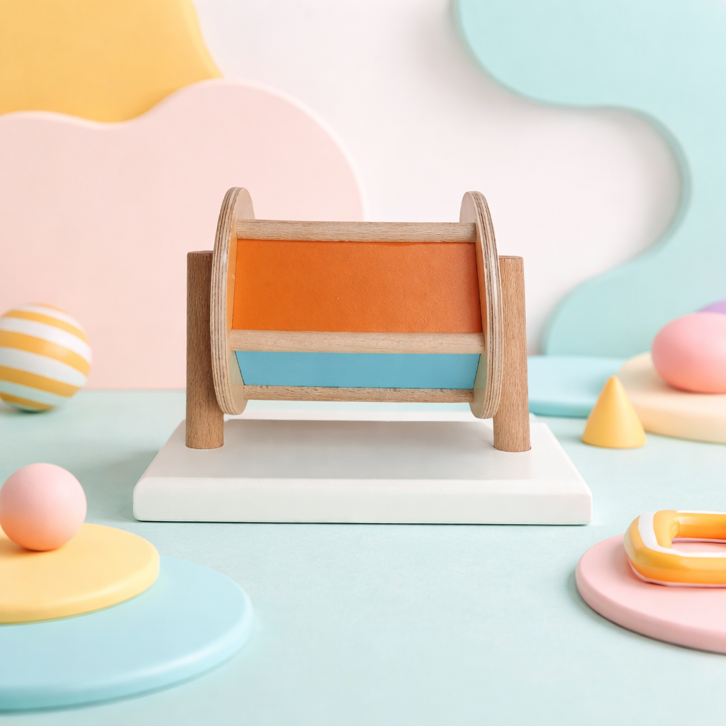 Tinkerbuds Wooden Spinning Drum Toy for Babies (4 to 6+ Months) | Montessori Sensory Music Toy