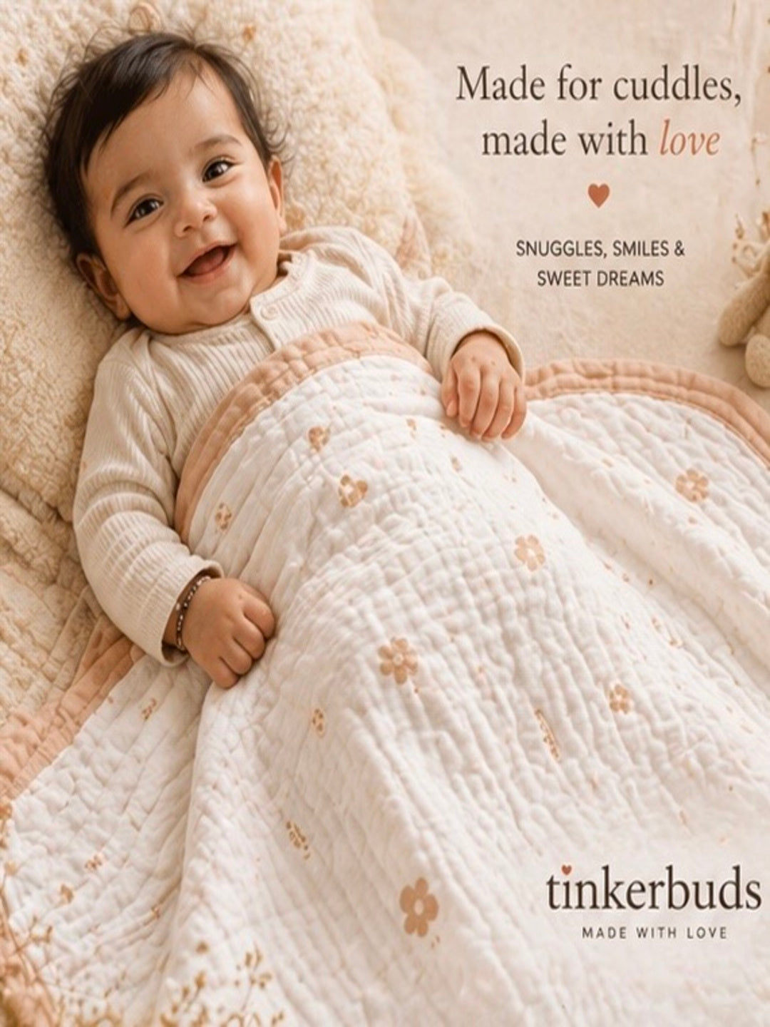 100% Cotton Beige Muslin Baby Blanket for Newborns | Soft & Breathable