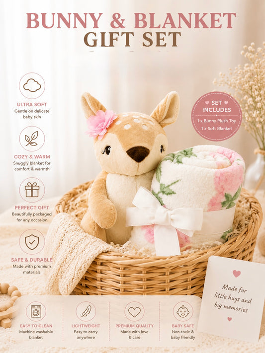 Tinkerbuds Bunny Cuddle Toy with Soft Baby Blanket