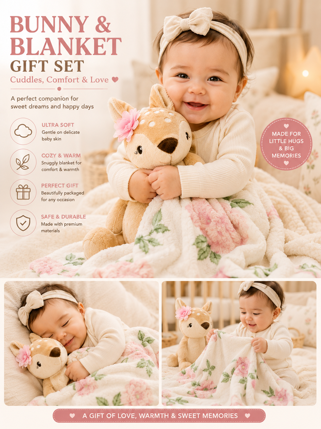 Tinkerbuds Bunny Cuddle Toy with Soft Baby Blanket