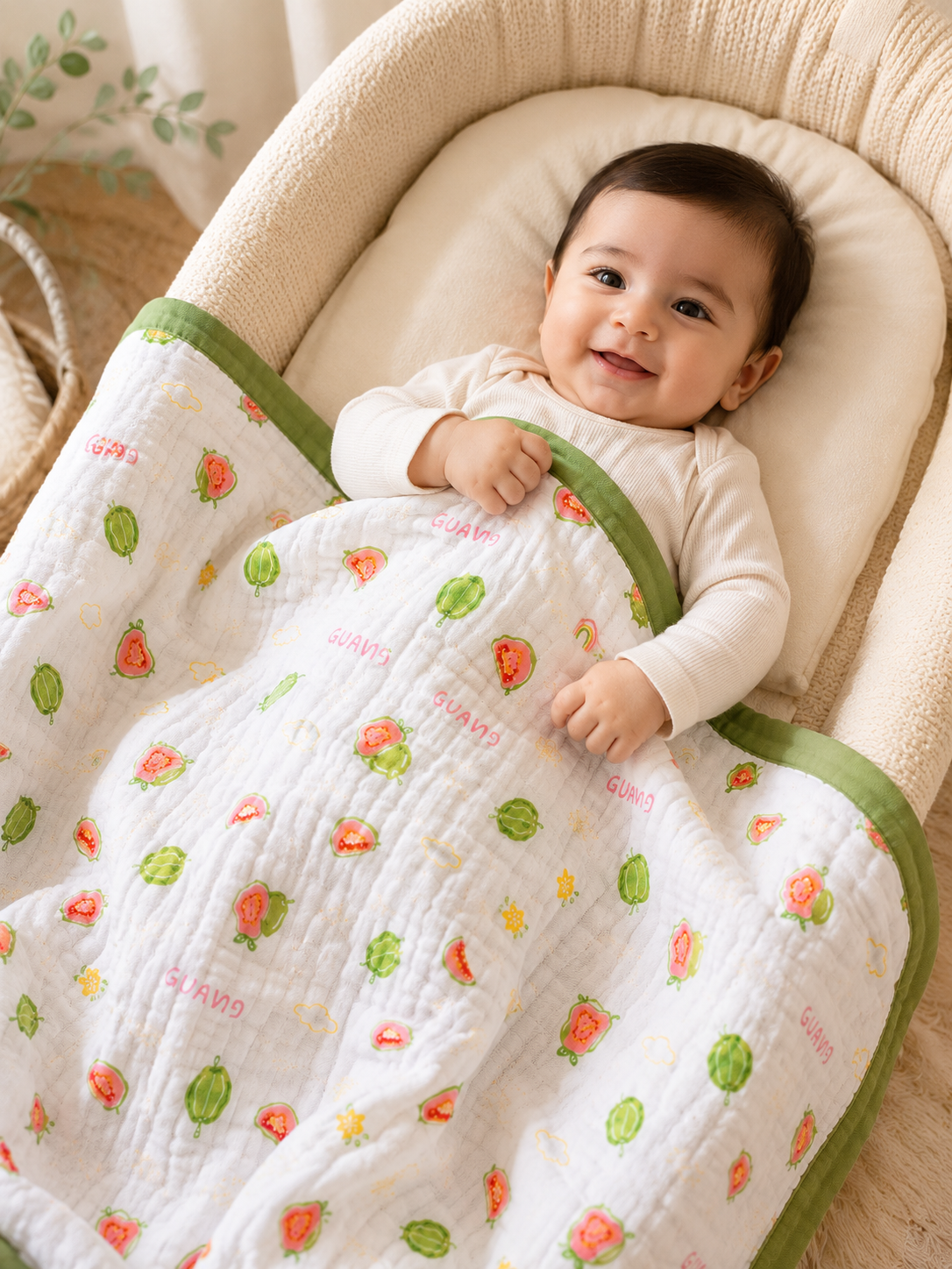 100% Cotton Green Muslin Baby Blanket for Newborns | Soft & Breathable
