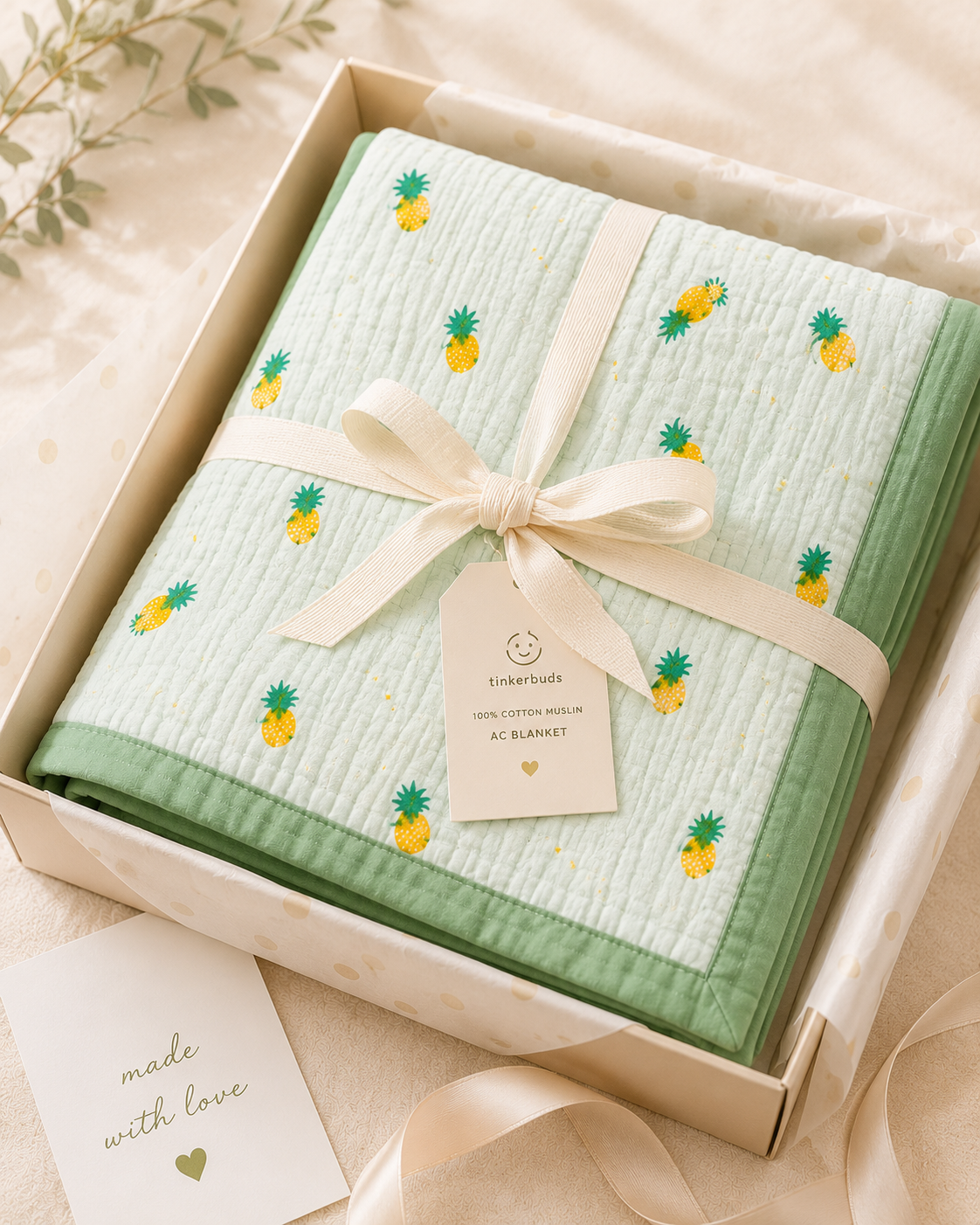 100% Cotton Green Fruit Muslin Baby Blanket for Newborns | Soft & Breathable