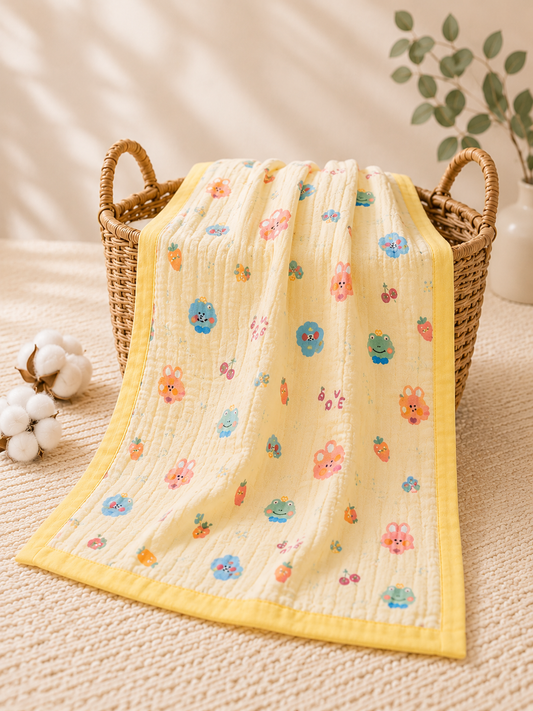 100% Cotton Yellow Muslin Baby Blanket for Newborns | Soft & Breathable