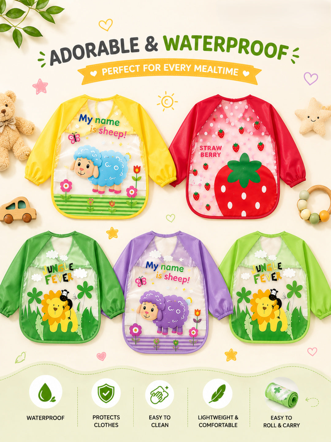 Tinkerbuds Kids Green Waterproof Bib with Sleeves (0-4 years)
