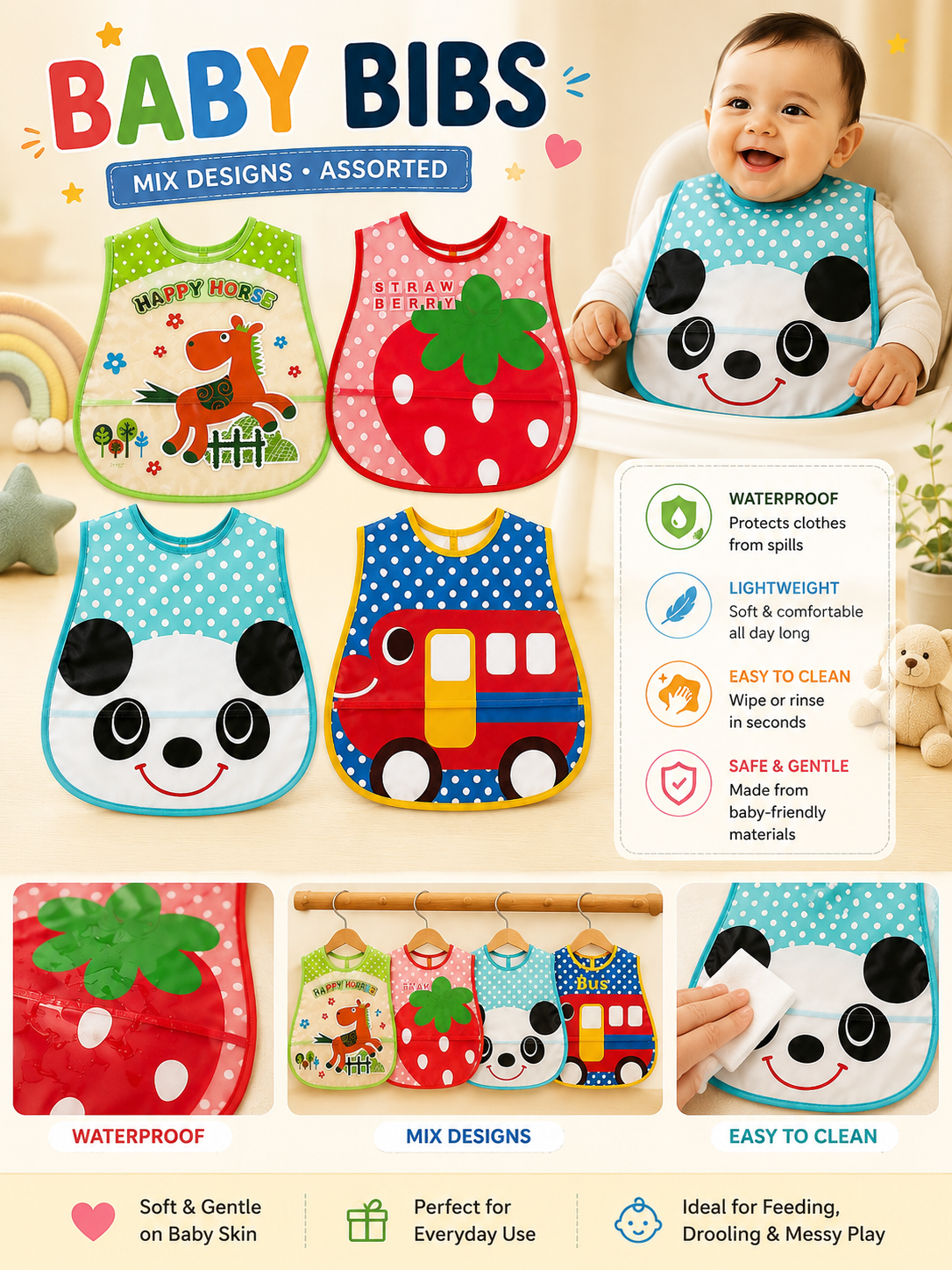 Tinkerbuds Set of 2  Kids Waterproof Bib (0-3 years)