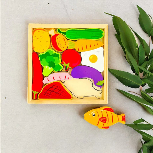 Wooden Vegetable Puzzle Tray by Tinkerbuds