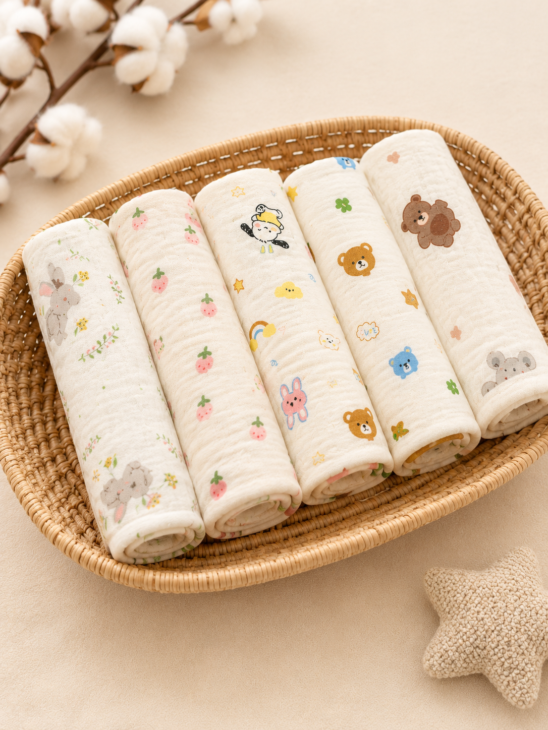 Tinkerbuds Set of 5 Muslin Cotton Napkins for New Borns