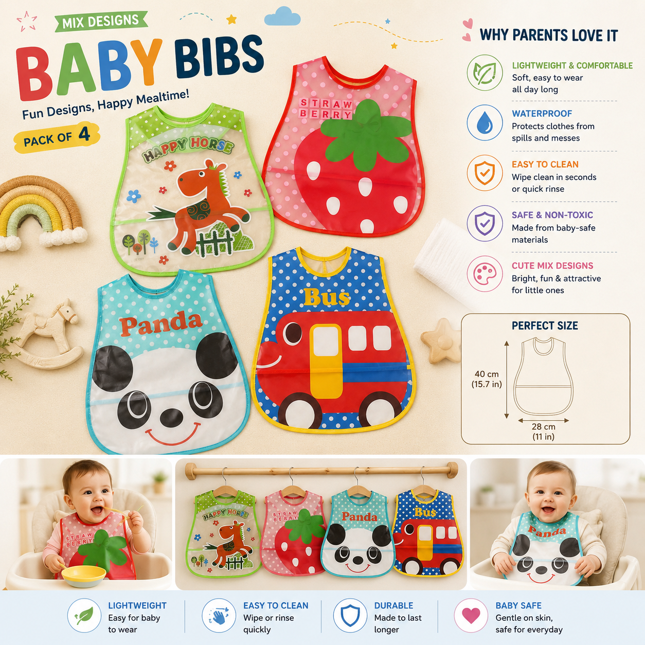 Tinkerbuds Set of 2  Kids Waterproof Bib (0-3 years)
