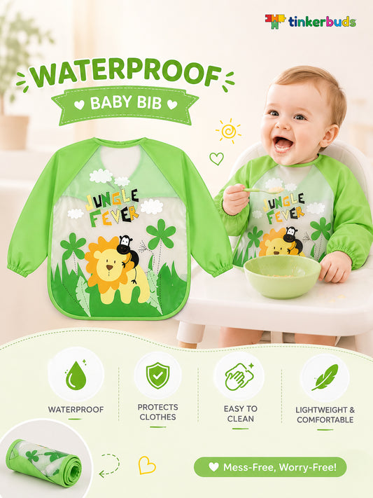 Tinkerbuds Kids Green Waterproof Bib with Sleeves (0-4 years)