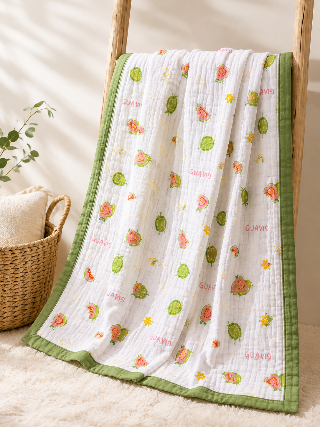 100% Cotton Green Muslin Baby Blanket for Newborns | Soft & Breathable
