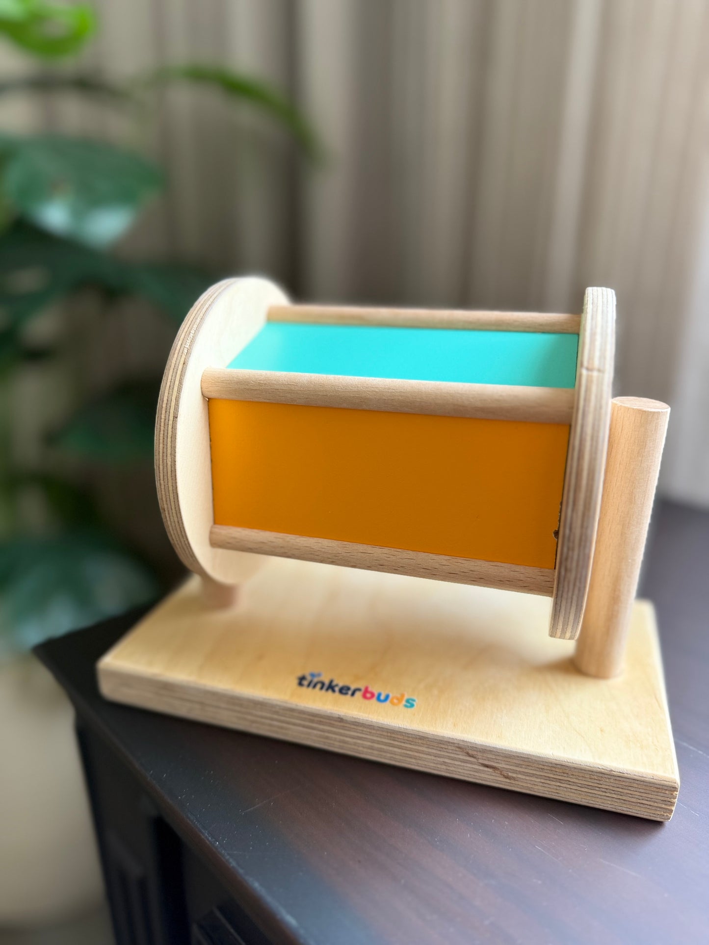 Tinkerbuds Wooden Spinning Drum Toy for Babies (4 to 6+ Months) | Montessori Sensory Music Toy