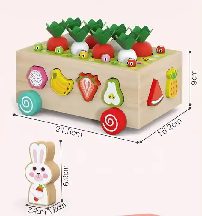 Wooden Carrot Harvest Cart Toy | Montessori Fine Motor & Pretend Play for Toddlers