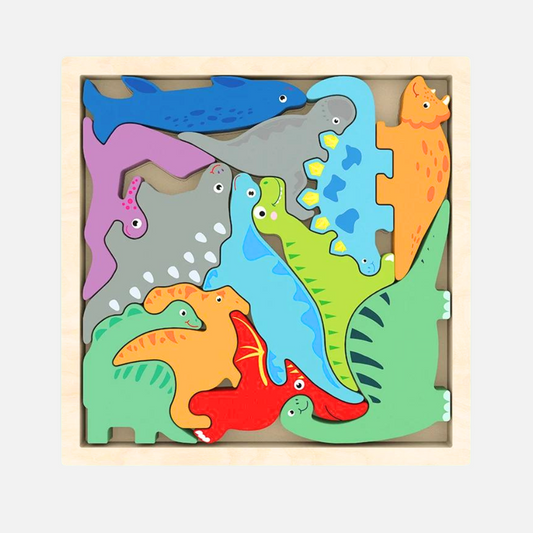 Wooden Dinosaur Puzzle Tray by Tinkerbuds