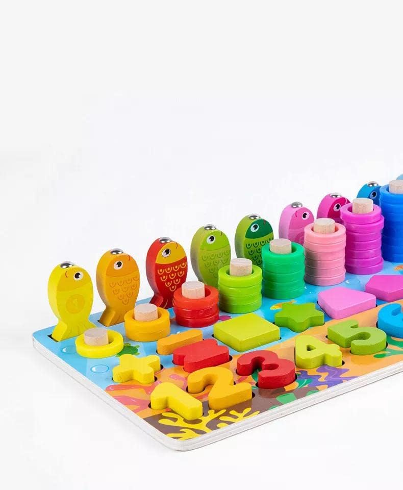 Tinkerbuds Wooden Fishing Activity Board | Magnetic Fish Catching & Shape Learning Toy