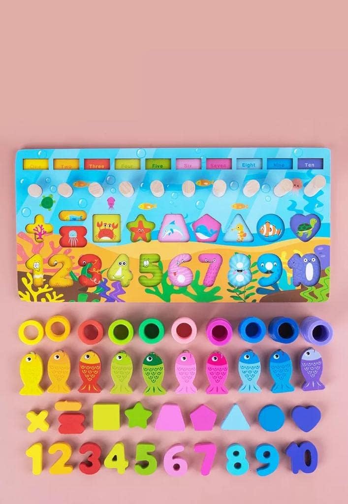 Tinkerbuds Wooden Fishing Activity Board | Magnetic Fish Catching & Shape Learning Toy