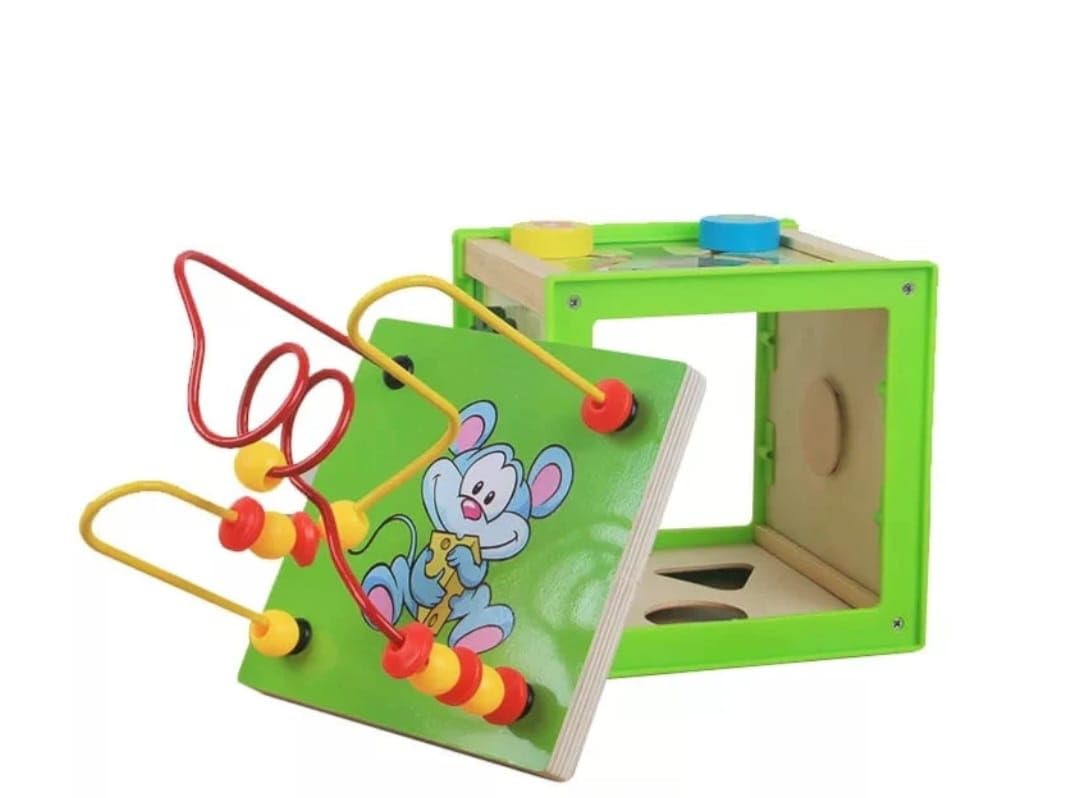Tinkerbuds 5-in-1 Wooden Activity Cube | Bead Maze, Gears, Shapes & Counting