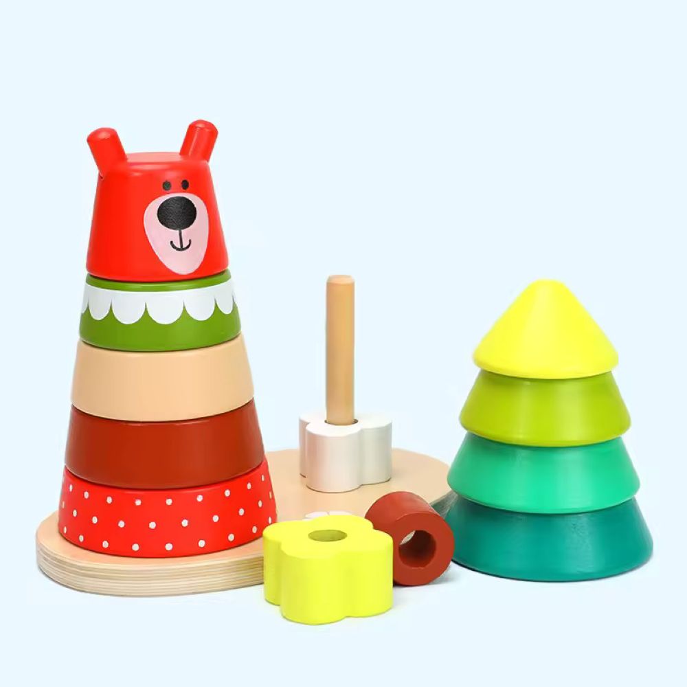 Tinkerbuds Wooden Bear Shape Stacker | Montessori Colour & Size Learning Toy for Toddlers