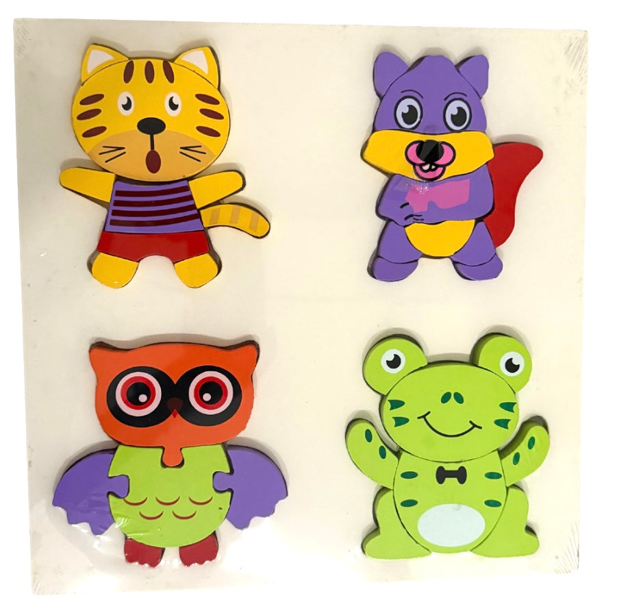 Wooden Animal Shapes Puzzle Board (4-in-1) | Toddler Learning & Motor Skills Toy