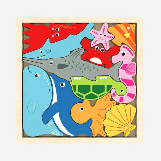 Wooden Sea Creatures Puzzle Tray by Tinkerbuds