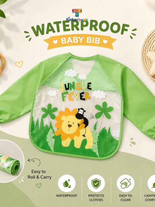 Tinkerbuds Kids Green Waterproof Bib with Sleeves (0-4 years)