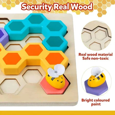 Tinkerbuds Wooden Bee Puzzle | Montessori Shape & Colour Learning Toy for Toddlers